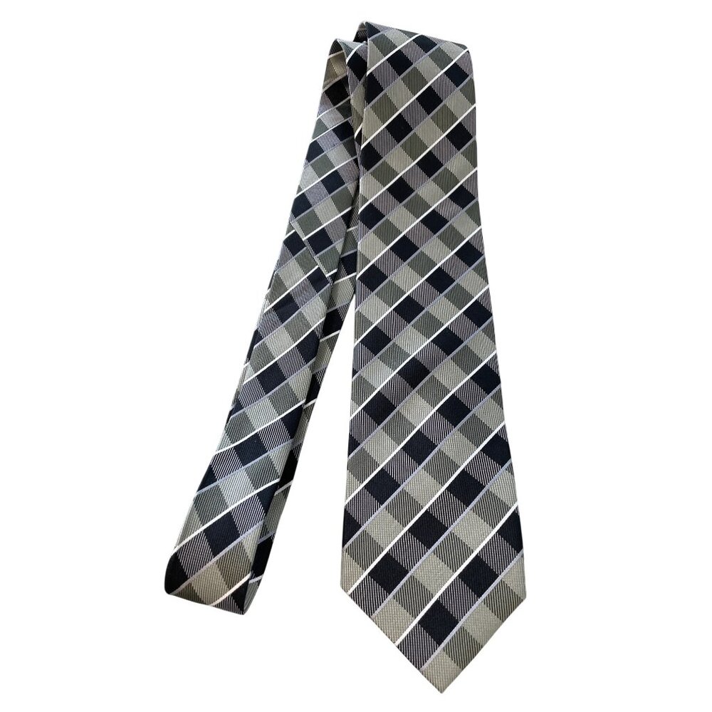 Pierre Cardin Silk Neck Tie Checked Plaid Black Gray Classic Professional Career